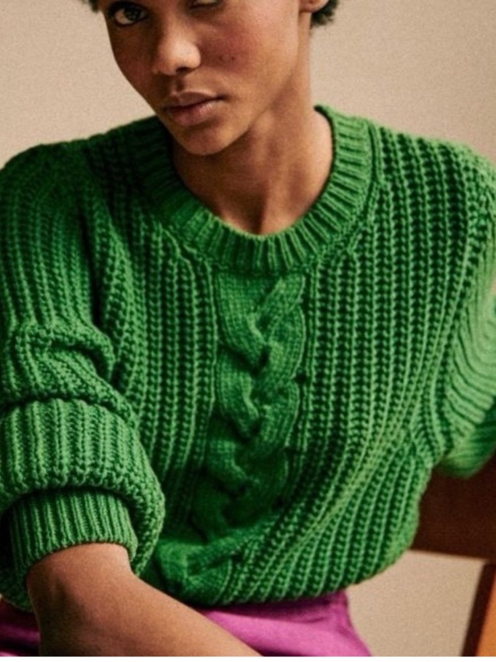 Sezane Green Jazz Cable Knit Sweater Size Medium